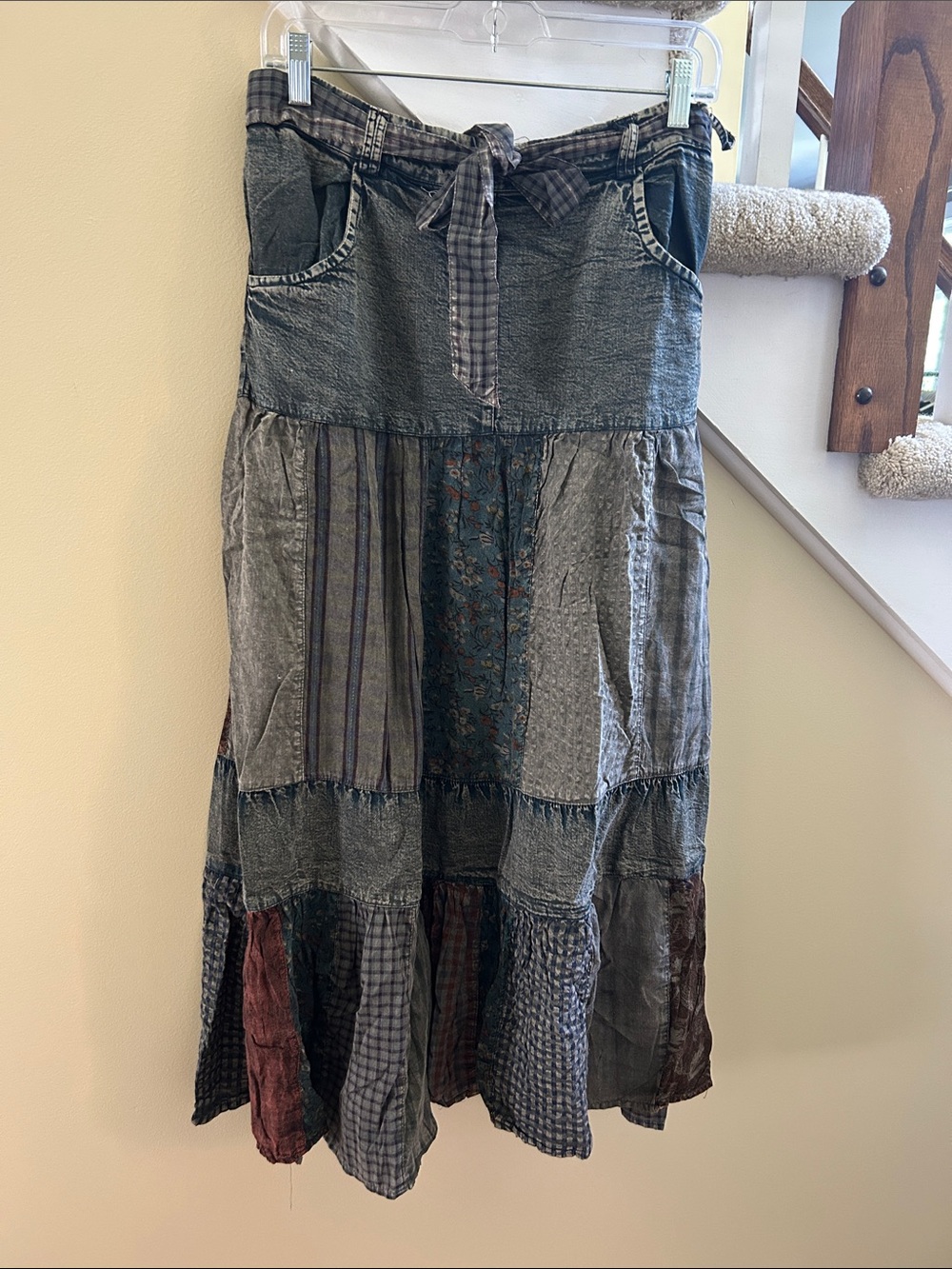 YOUNG THREADS NWT Skirt Maxi Denim Plaid Size Large
